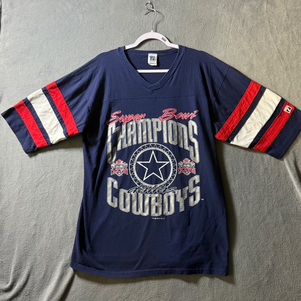 Vintage 1993 Dallas Cowboys Super Bowl XXVII Champions Logo 7 Shirt Navy XL